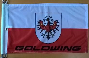 Tirol mit Wappen & Goldwing, Fahne in der Größe 40 x 26 cm. passend für Fahnenstangen 678-016 (Adler) und 678-016 B (Kugel)